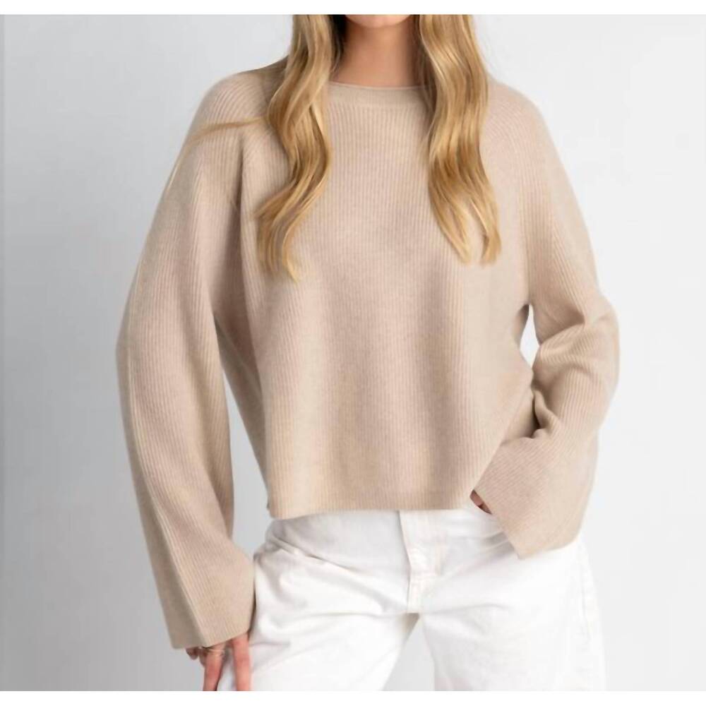 NEW ARCHER CASHMERE sienna ribbed wide sleeve sweater in oatmilk